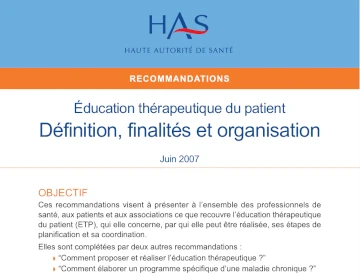 Les recommandations de l’HAS définissant l’Education Thérapeutique du Patient