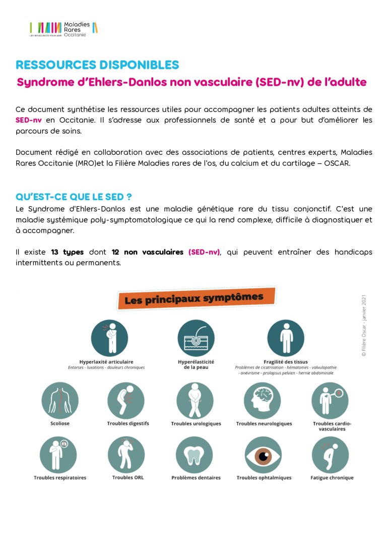 Nouvel outil : Les ressources disponible sur le  Syndrome d’Ehlers-Danlos non vasculaire (SED-nv) en Occitanie